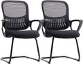 Sweetcrispy Reception Chair No Wheels, Stationary Non Rolling Mesh Mid Back Computer Guest Side with Lumbar Support for Waiting Area Reception Conference Room, Set of 2, Modern Black