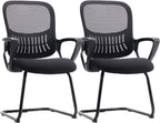 Sweetcrispy Reception Chair No Wheels, Stationary Non Rolling Mesh Mid Back Computer Guest Side with Lumbar Support for Waiting Area Reception Conference Room, Set of 2, Modern Black