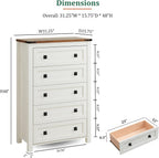 RedLemon Farmhouse 5 Drawer Dresser, 48" Tall Rustic Chest of Drawers, Wood Dresser for Bedroom, Living Room, Hallway, Antique White