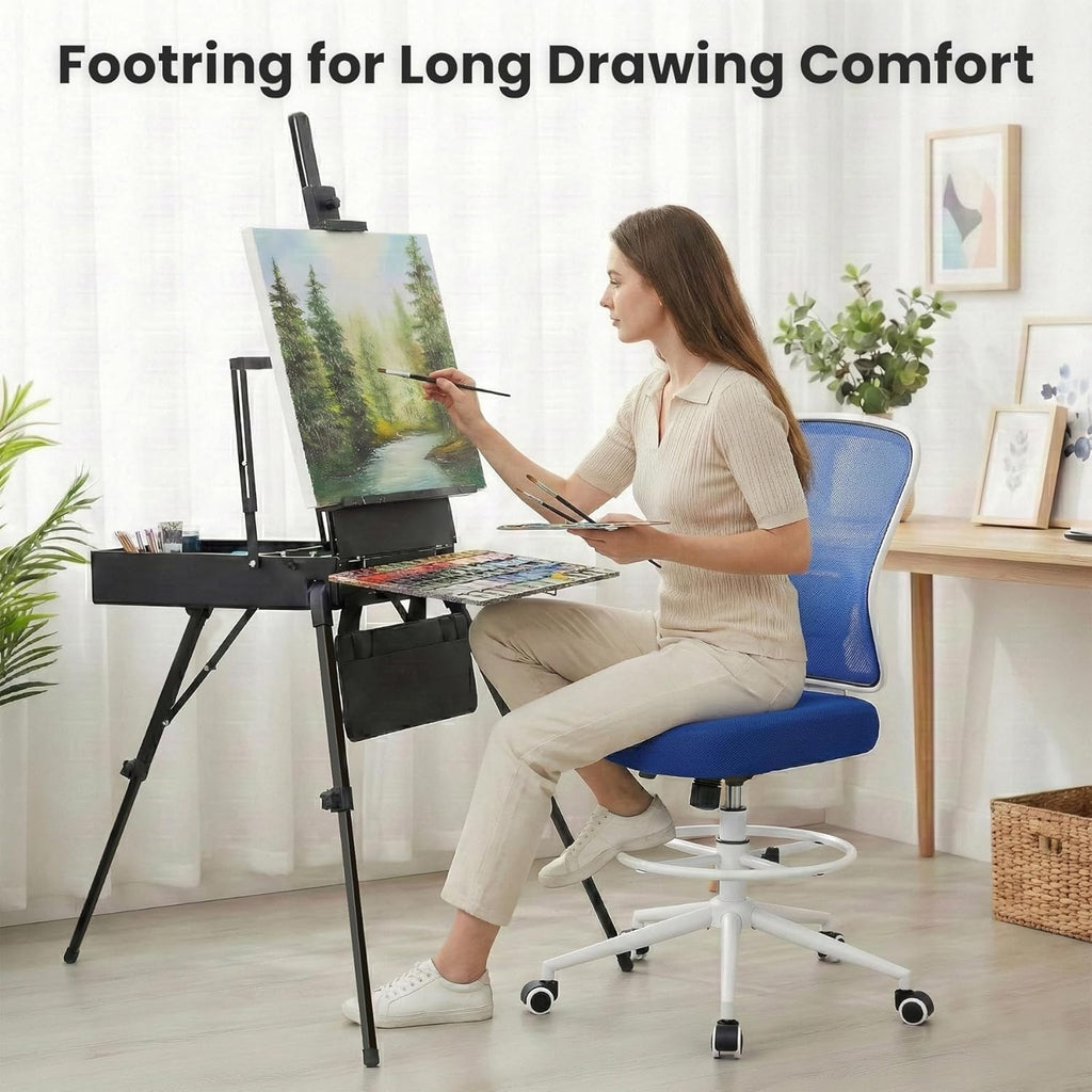 Armless Drafting Chair Tall Office Chair for Standing Desk - Adjustable Height Mesh Ergonomic Stool with Foot Ring, Rolling Counter Height Computer Chair for Small Spaces & Home Office