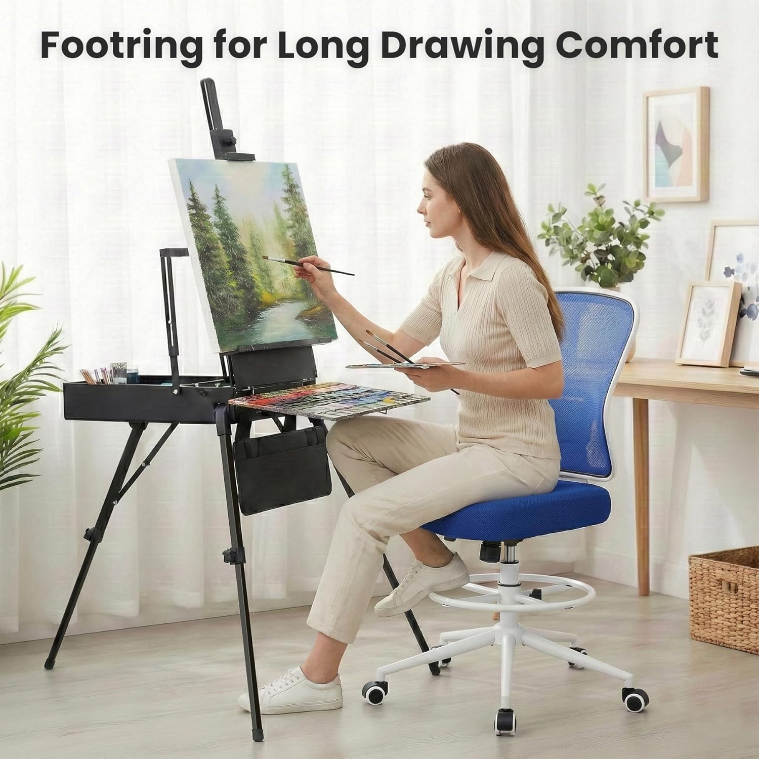 Armless Drafting Chair Tall Office Chair for Standing Desk - Adjustable Height Mesh Ergonomic Stool with Foot Ring, Rolling Counter Height Computer Chair for Small Spaces & Home Office