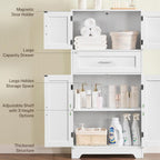 TEENFON Bathroom Storage Cabinet with Adjustable Shelf & Large Drawer, Tall Storage Cabinet with 4 Doors, Kitchen Pantry Storage Cabinets, for Living Room, Dining Room, Home Office, Entryway, White