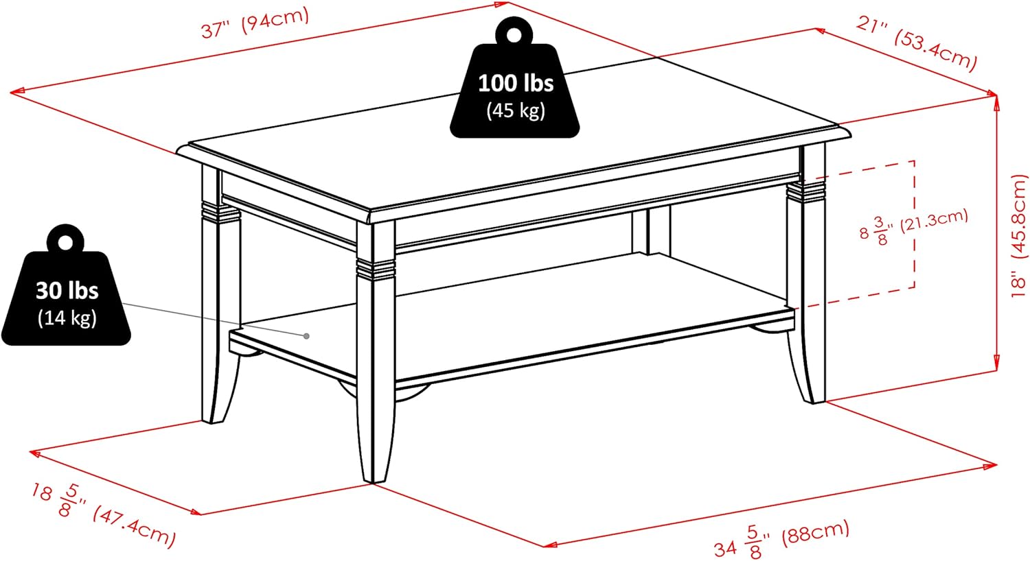 Winsome Nolan Coffee Table, Small Table with Shelf Storage, Practical and Elegant Living Room Decor, Stylish Furniture Essentials for New Homes, Apartments
