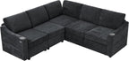 84" Chenille Modular Sleeper Sofa with Adjustable Backrests, Convertible Corner Sofa with USB Ports, L-Shape Sectional Couch with Pull-Out Bed & Storage Space for House, Living Room, Black