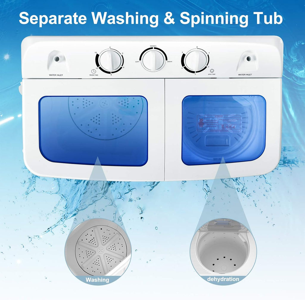 Giantex Portable Washing Machine, 20lbs Capacity, Twin Tub 2lbs Washer & 8lbs Spinner Combo, Compact for Apartment RV Dorms, Blue & White, GT24267-PE