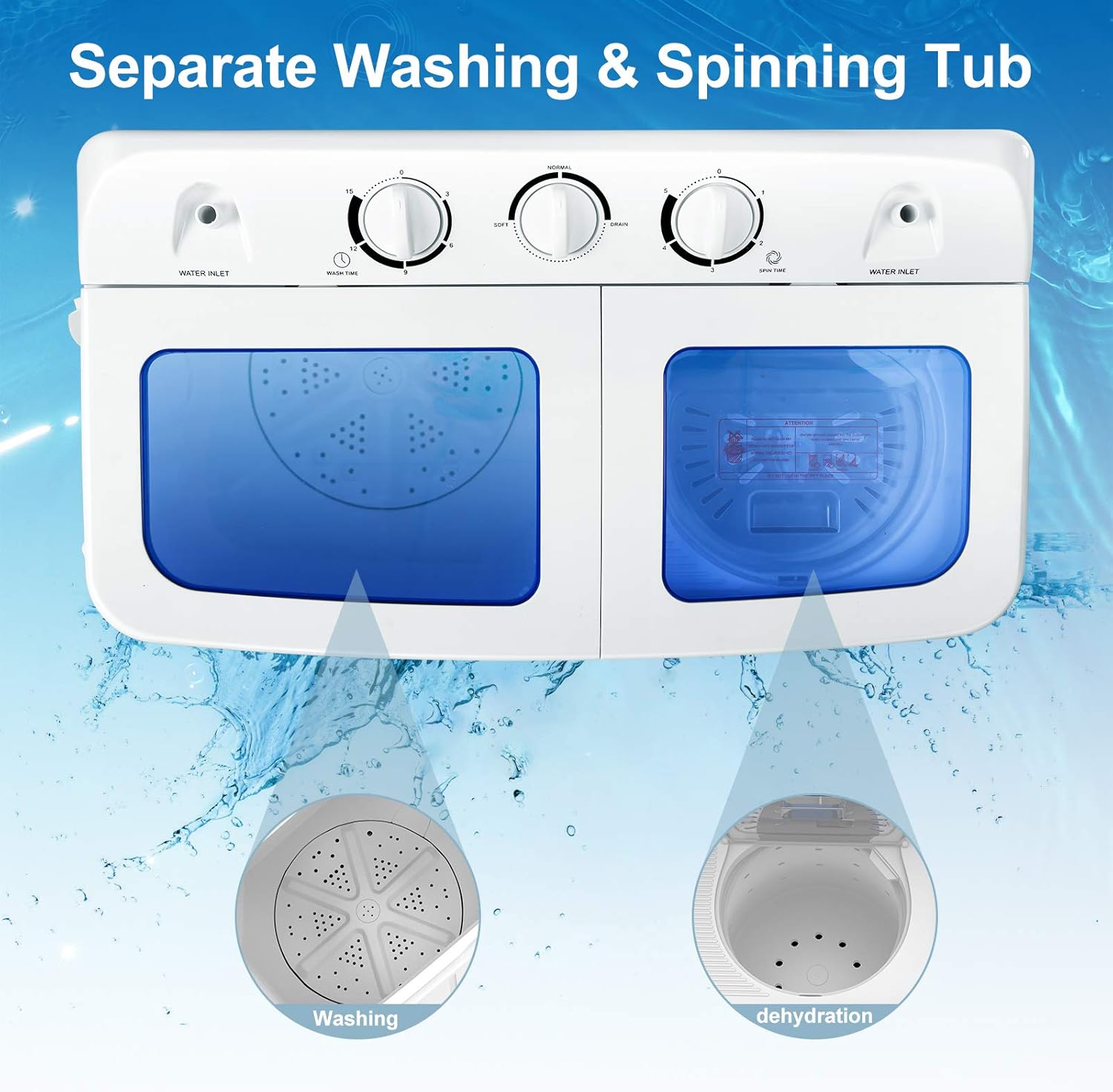 Giantex Portable Washing Machine, 20lbs Capacity, Twin Tub 2lbs Washer & 8lbs Spinner Combo, Compact for Apartment RV Dorms, Blue & White, GT24267-PE