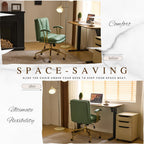 VINGLI Home Office Desk Chair Comfy with Wheels & Removable Armrests,Gold Base Vanity Chair with Back,Adjustable Rolling Swivel Computer Task Chair for Study,Makeup,Office,Cat Scratch PU,Green