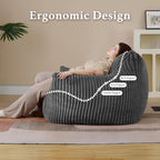 Giant Plush Bean Bag Chair for Adults with Armrests - Oversized Comfy Grey Beanbag Lounge Lazy Floor Sofa Accent Chair for Living Room, Bedroom & Dorm, Cozy Fluffy Single Cloud Mini Couch