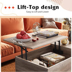 WLIVE Lift Top Coffee Table for Living Room,Small Coffee Table with Storage, Adjustable Shelf and Storage Compartment, Mid Century Modern Living Room Table, Greige