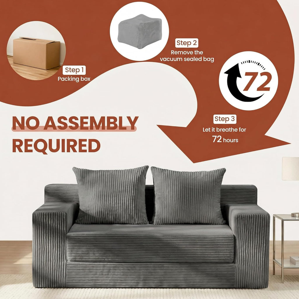 5 in 1 Convertible Sofa Bed,Small Boneless Couch Pull Out Loveseat Sleeper Sofa,Corduroy Futon Couch Folding Mattress with 4 Pillows for Living Room Bedroom Lounge (No Assembly)