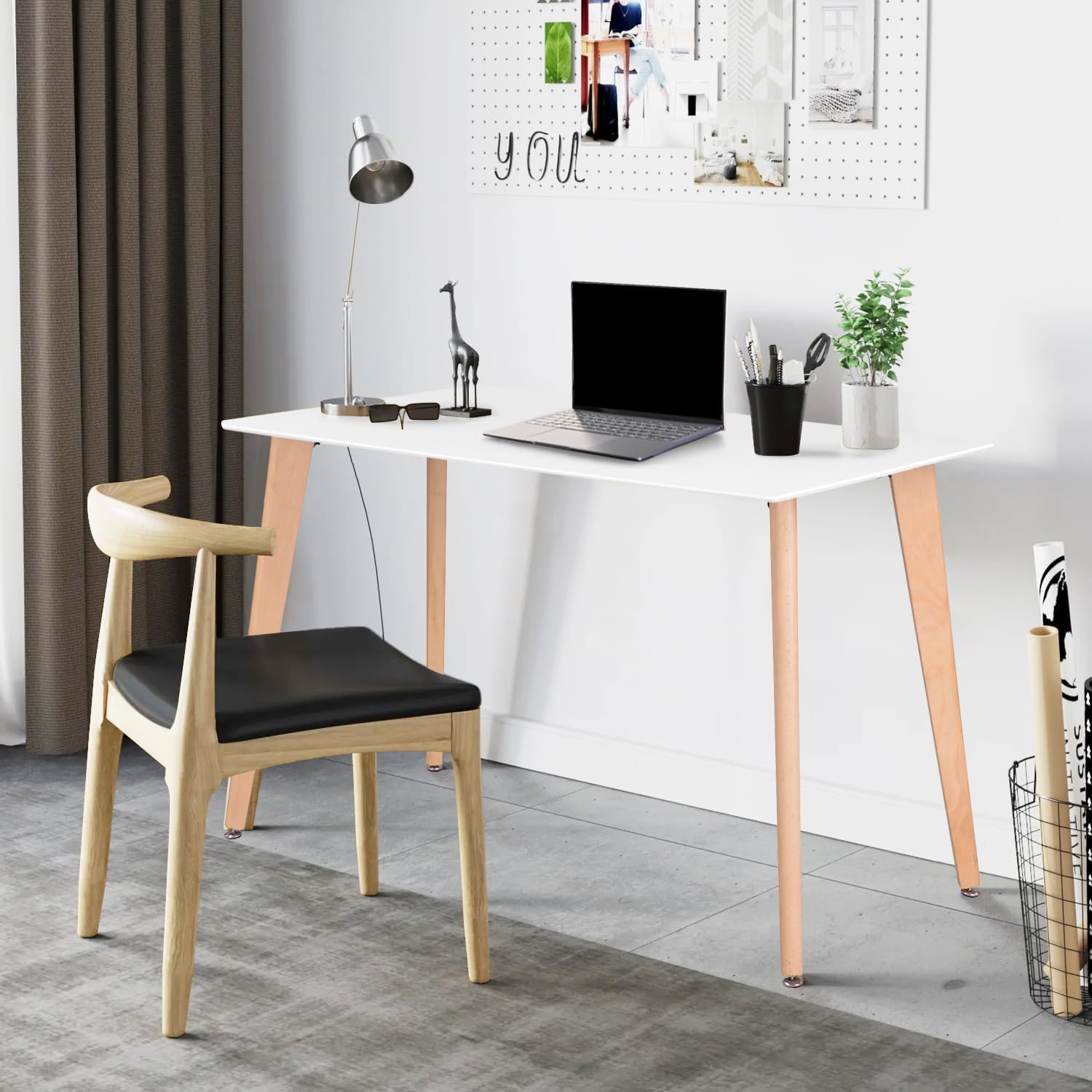 FurnitureR 47-Inch Dining Table for 4-6 People, Modern Rectangular Table with Solid Wood Legs, Multi-Purpose Space-Saving for Kitchen, Dining, Small Places, White