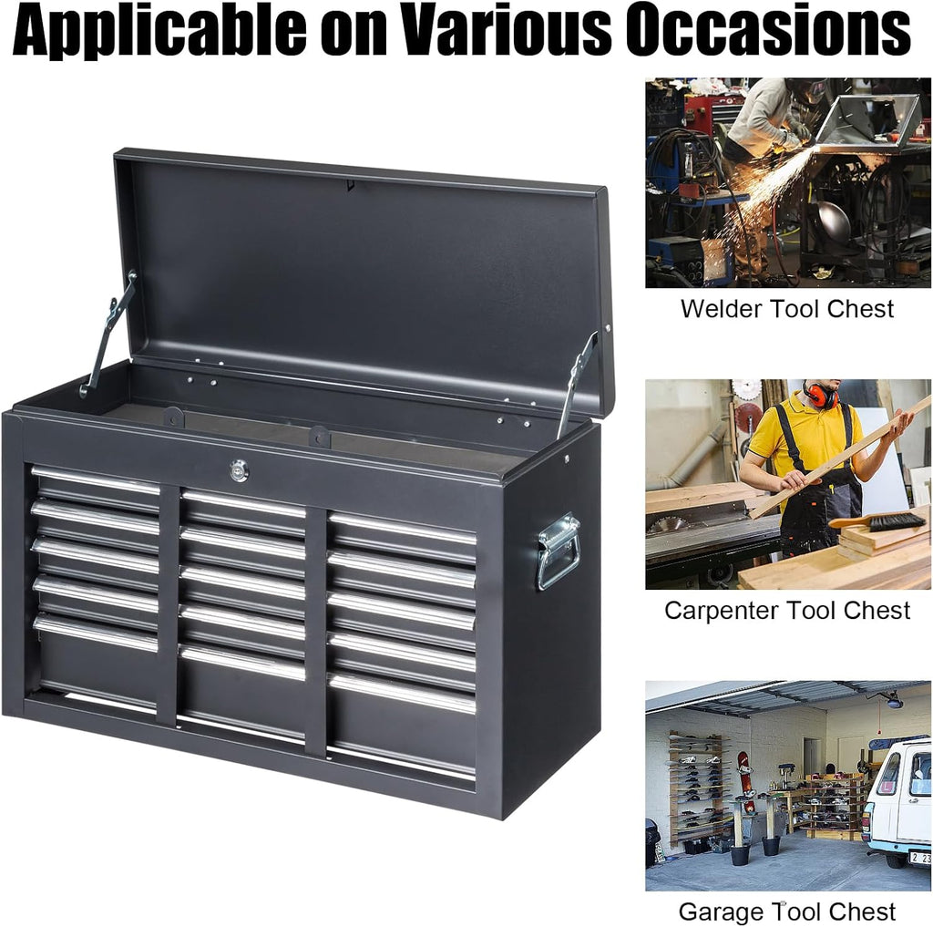 Metal Tool Box, 5-Layer Drawers & Top Storage Tray Tool Box with Lock Safety and Handle, 24" Portable Tool Chest Cabinet for Garage, Warehouse, Home, Black