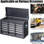 Metal Tool Box, 5-Layer Drawers & Top Storage Tray Tool Box with Lock Safety and Handle, 24" Portable Tool Chest Cabinet for Garage, Warehouse, Home, Black
