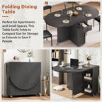 Jocoevol Round Folding Dining Table for 6, Space Saving Drop Leaf Kitchen Table with Storage Drawer, 6 Wheels Oval Gateleg Foldable Dining Table for Small Spaces (Black, 51" x 31.5" x 30")