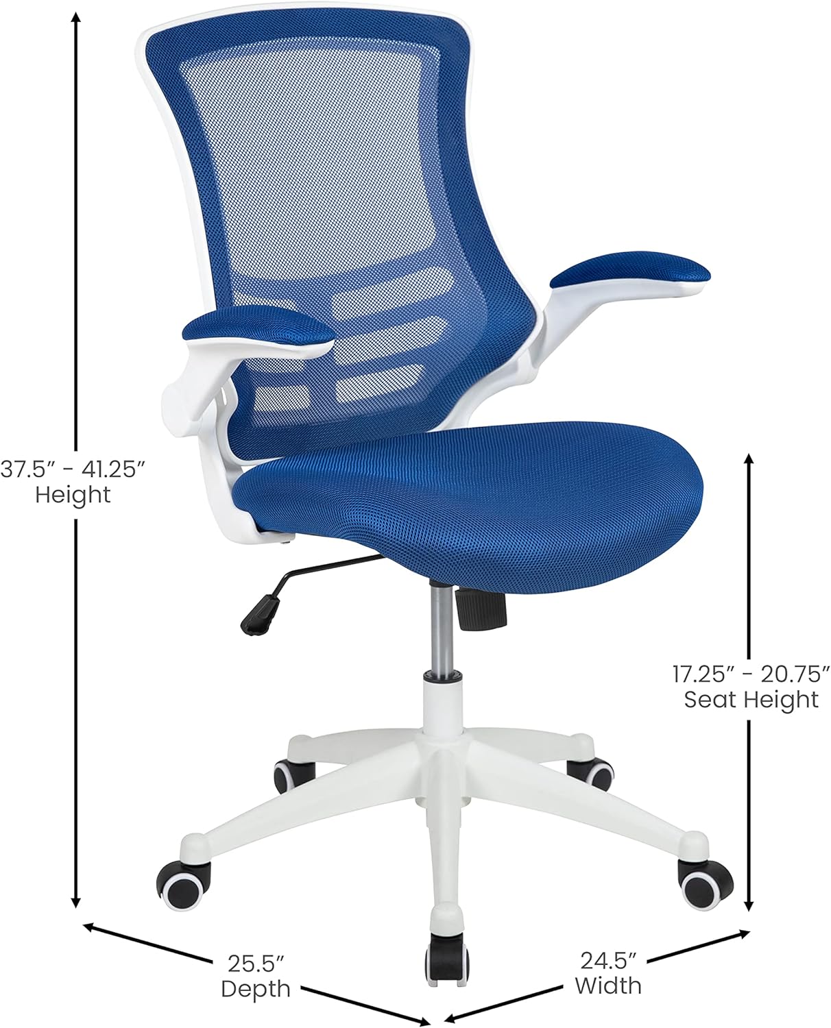 Flash Furniture Kelista Office Chair, Ergonomic, Mid-Back, White Frame, Blue Mesh with Swivel