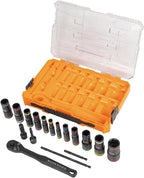 Klein Tools 65626 KNECT Deep Well Impact Socket Set, 3/8-Inch Drive Ratchet, 24 SAE and Metric Flip Socket Sizes, MODbox Case