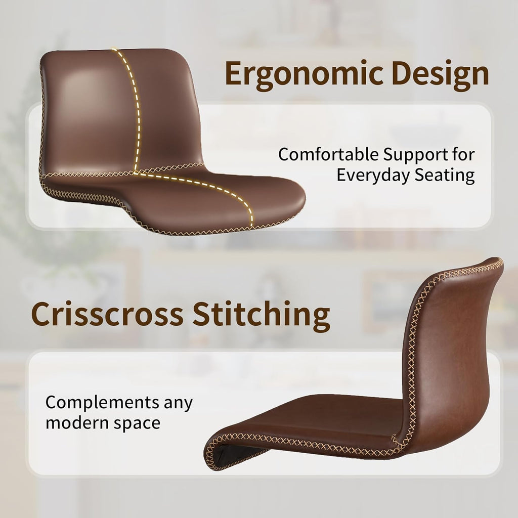 HeuGah Swivel Bar Stools Set of 4, Counter Height Bar Stools with Back, Adjustable Bar Stools 24" to 32", Brown Faux Leather Bar Chairs for Kitchen Island (Brown, Set of 4 (24'' to 32''))
