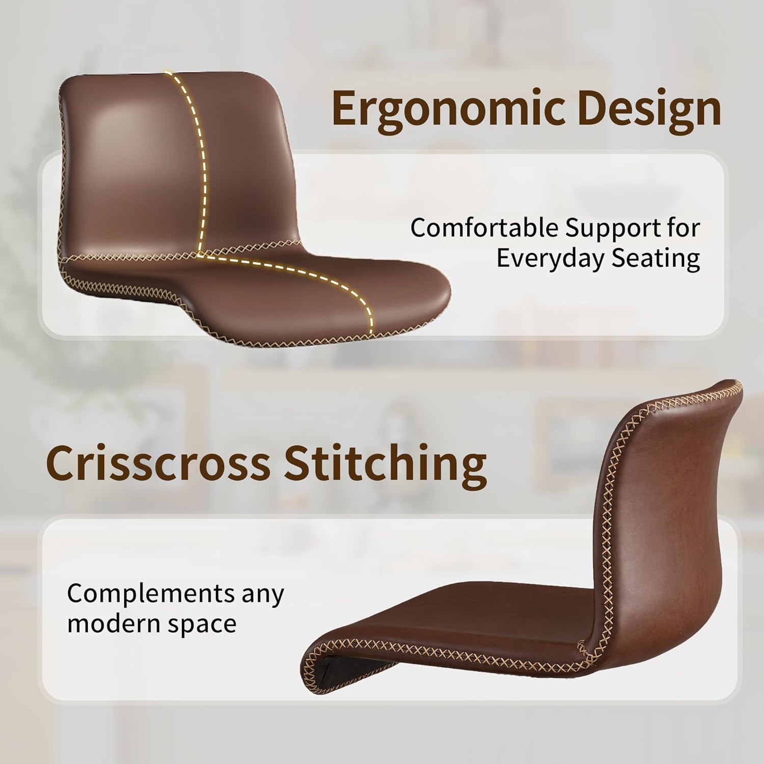 HeuGah Swivel Bar Stools Set of 4, Counter Height Bar Stools with Back, Adjustable Bar Stools 24" to 32", Brown Faux Leather Bar Chairs for Kitchen Island (Brown, Set of 4 (24'' to 32''))
