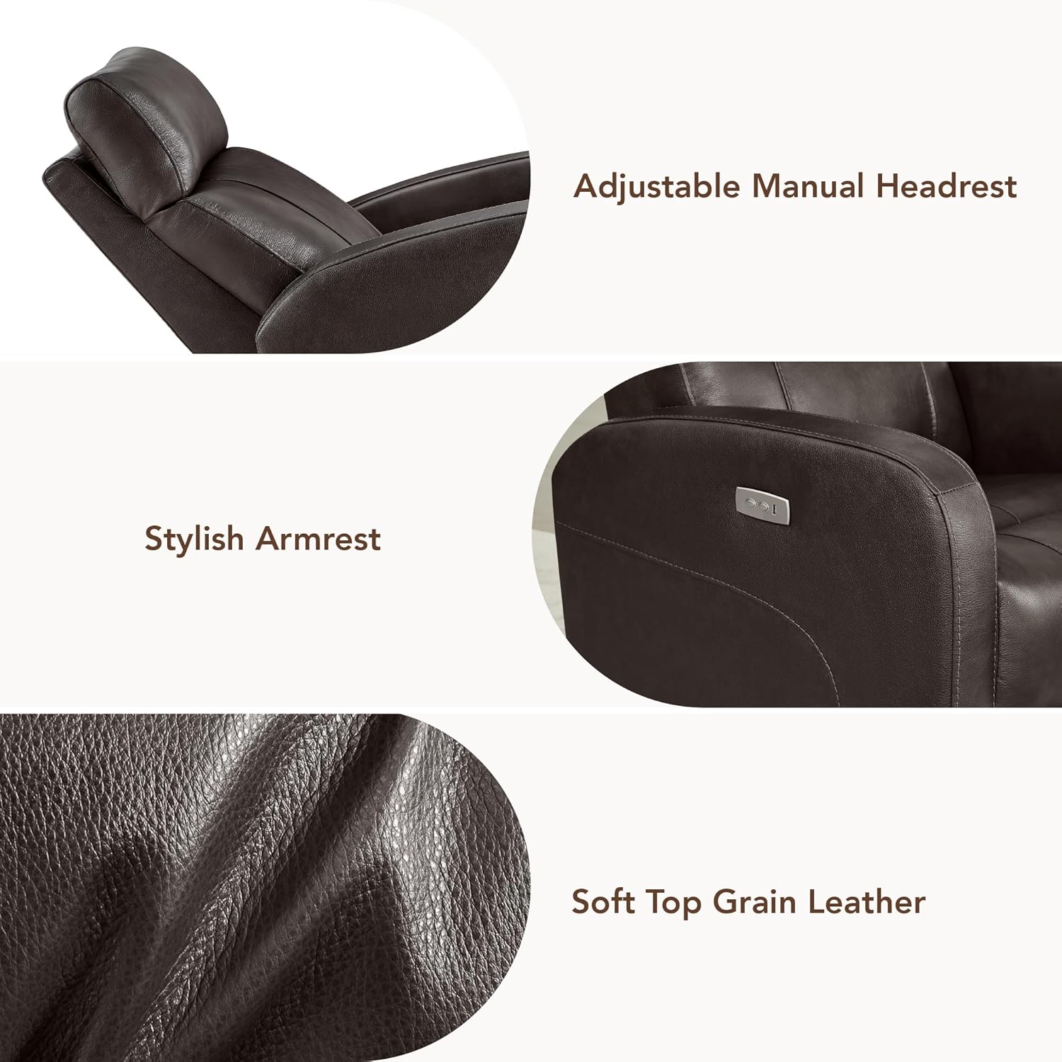 CHITA Genuine Leather Power Swivel Glider Recliner Chair for Adults, FSC Certified Electric Nursery Rocker Recliner Chair for Living Room, Dark Brown