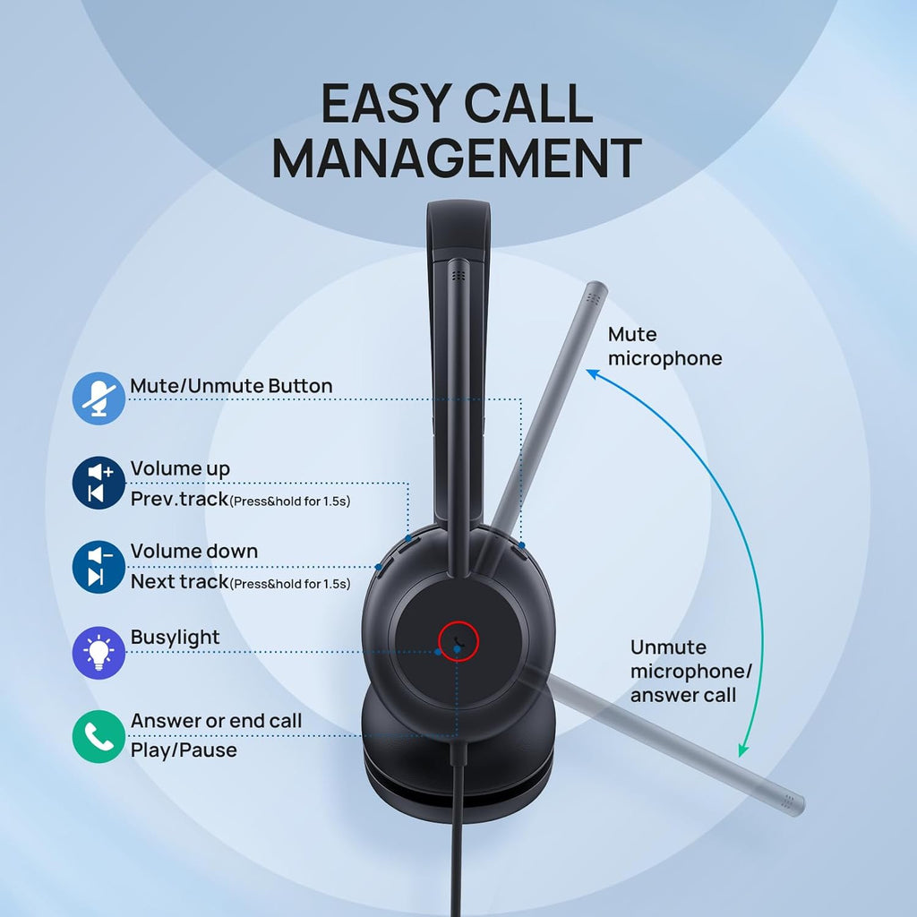 Yealink UH35 USB-C/A Headset with Noise Cancelling Microphone, Wired Headphones for Computer PC, Mute Button, Compatible with Zoom, Google and Other Leading UC Call Platforms