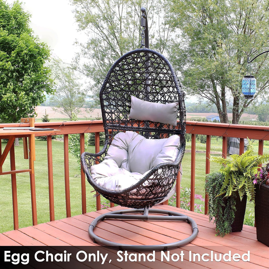 Sunnydaze Cordelia Egg Chair with Cushions -Resin Wicker Hanging Chair with 265-Pound Weight Capacity - Hanging Swing Includes Gray Polyester Cushion and Headrest