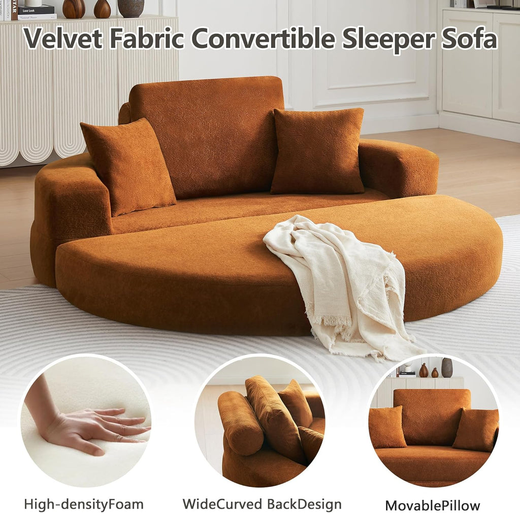 71" Boneless Couch Sofa Bed Oversized Round Couch 2-in-1 Foldable Floor Loveseat Sofa for Living Room and Apartment No Assembly (Orange, 71")