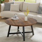 GarveeHome Round Coffee Table 36" Center Table,Large Coffee Table Industrial Accent Tables with Adjustable Feet, Living Room Tables with Thickened Legs and Designed Wood Grain, Easy Assemble