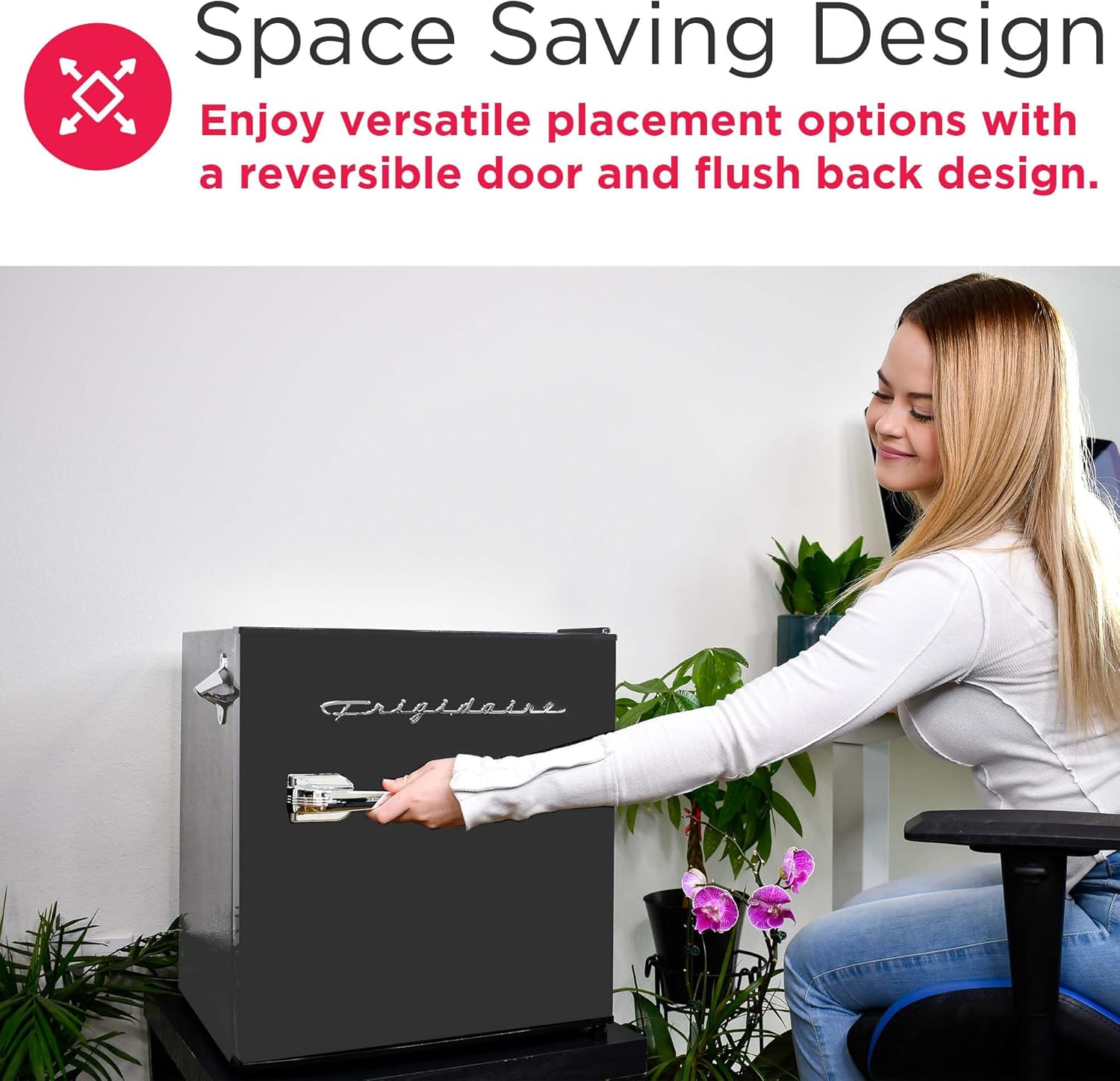 FRIGIDAIRE Black Retro Mini Refrigerator-Energy Saving-Adjustable Thermostat Control-Side Mounted Bottle Opener-Ideal for Dorm, Office, RV, Garage, Apartment 1.6 Cubic Feet