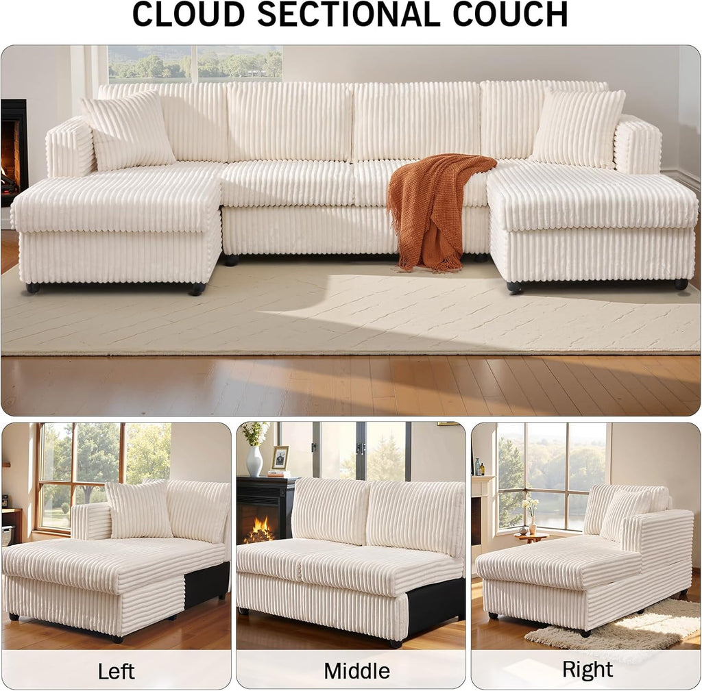 123" U-Shaped Modular sectional Sofa, Two L-Shape Chaise with 2 Cloud Couch sectional with Two Pillows, couches for Living Room (Beige)