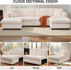 123" U-Shaped Modular sectional Sofa, Two L-Shape Chaise with 2 Cloud Couch sectional with Two Pillows, couches for Living Room (Beige)