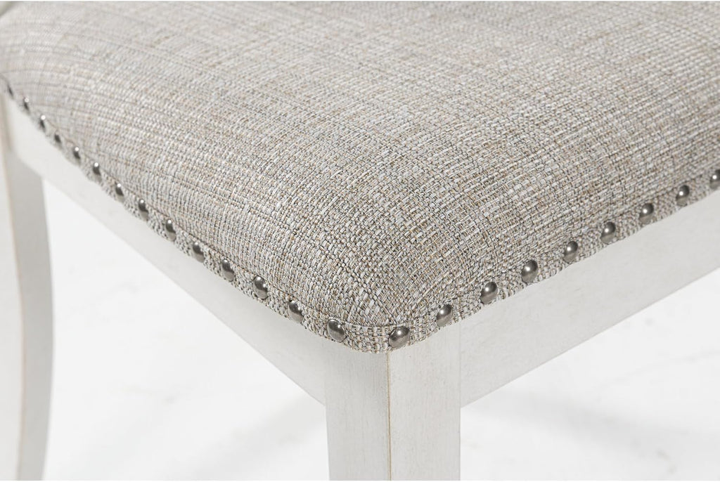 Signature Design by Ashley Robbinsdale Classic Upholstered Dining Chair with Cushion and Nailhead Trim, Set of 2, White & Light Gray