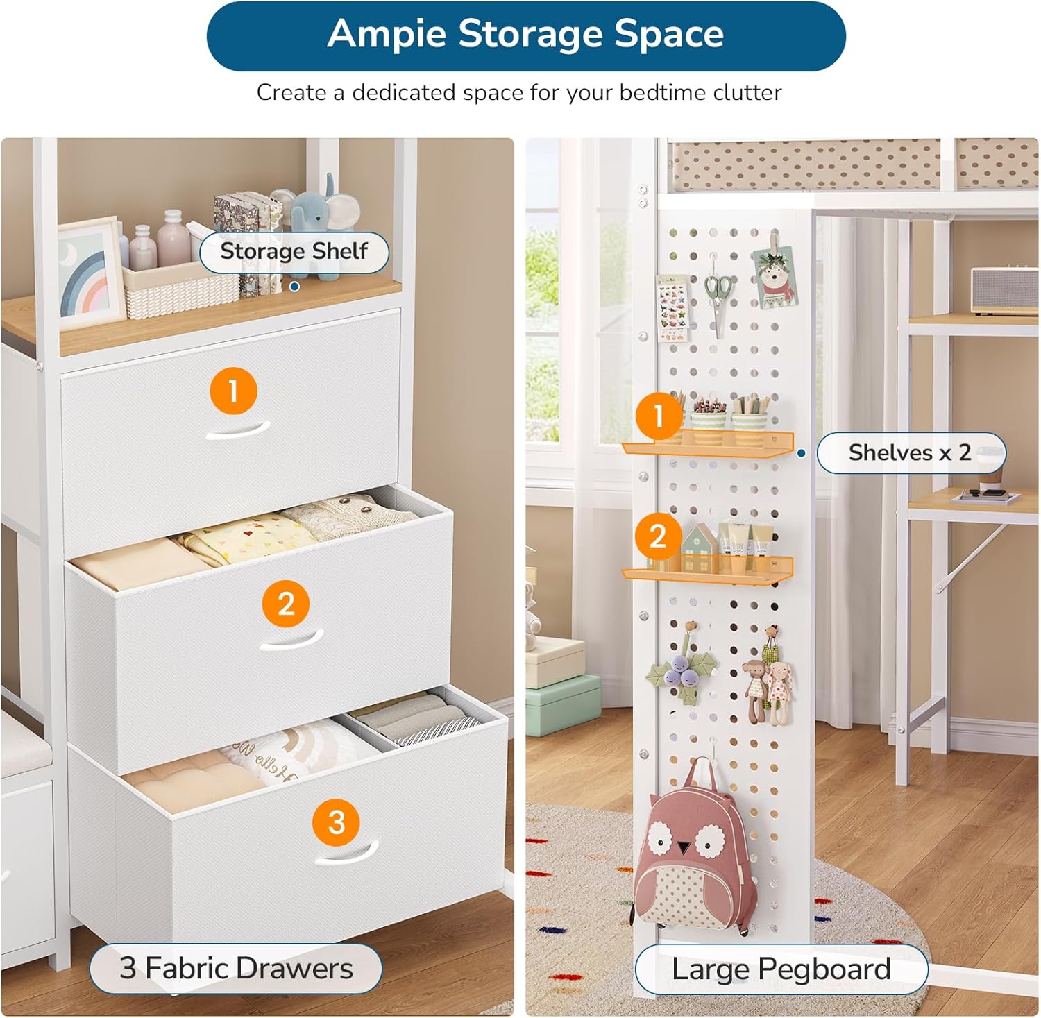 Twin Loft Bed with 6 Storage Drawers, Hall Tree and Pegboard, Metal Loft Bed Twin Size with Desk and Adjustable Shelf, LED Lights and Charging Station, Safety Guardrail and Ladder,No Box Spring Needed