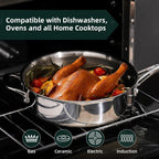 DELUXE Hybrid Ceramic Nonstick 3.7 Qt Deep Sauté Pan with Lid, Stainless Steel Skillet with Stay-Cool Handles, Dishwasher and Oven-Safe, PFOA Free Deep Frying Pan, Compatible with All Cooktops