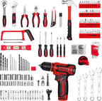 Drill Tool Set：Tool Kit with 12V Power Cordless Drill Hand Repair Tools Box with Drill, Home Tool Kits for Men & Women, Hand Drill Set Perfect for Homeowner, Diyer, Handyman - Red