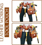 Heavy Duty 17 Pocket Carpenter Leather Tool Belt Set | Combo Multipurpose Framing Tool Belt Work Organizer Bags | Tool Belts For Men Construction Tools Rigs (Maroon, Standard)