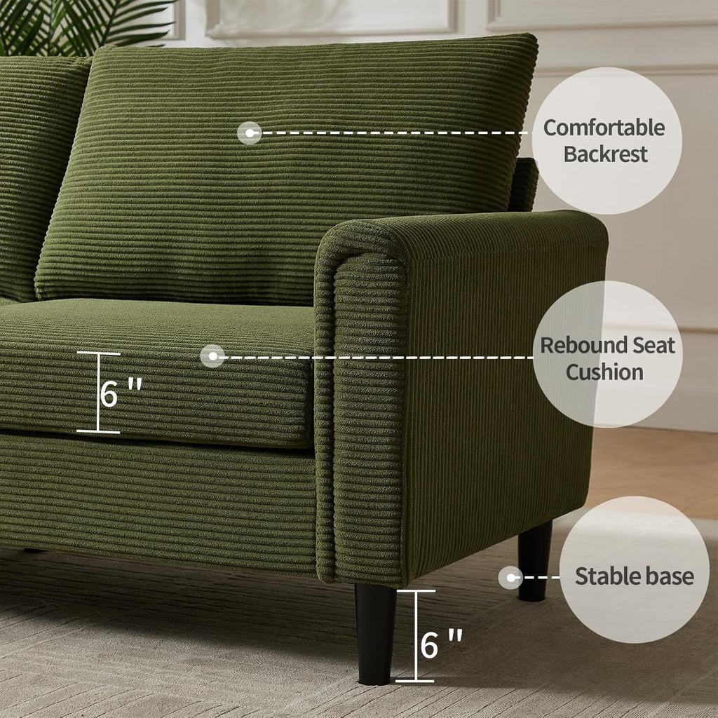 Brelice 80" Loveseat Sofa, Corduroy Couch for Living Room, 24.4" Extra Deep Seats, Mid Century Modern Oversized Love Seat for Bedroom, Office, Apartment and Small Space