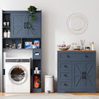 Vabches Farmhouse Storage Cabinet with 2 Doors and 4 Drawers, Freestanding Bathroom Storage Cabinet Kitchen Pantry, Floor Hutch Cupboard for Living Room/Bathroom/Kitchen,Blue