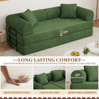 77" Convertible Sofa Bed, Modular Folding Futon Corduroy Floor Foam Compressed Loveseat Sleeper Sofa Couch, Pull Out Queen Size Couch Bed with 2 Pillows for Living Room Guest Room Studio, Dark Green
