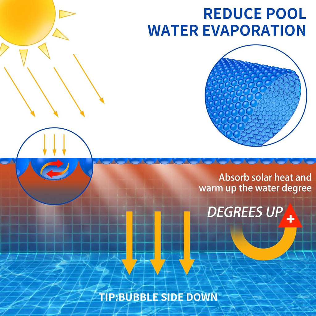 BigXwell Solar Pool Cover  Blue 16-mil 12 x 24 Foot Rectangle Solar Blanket for In-Ground Pools  1600 Series Heavy-Duty Insulating Pool Heater Covers for Swimmer