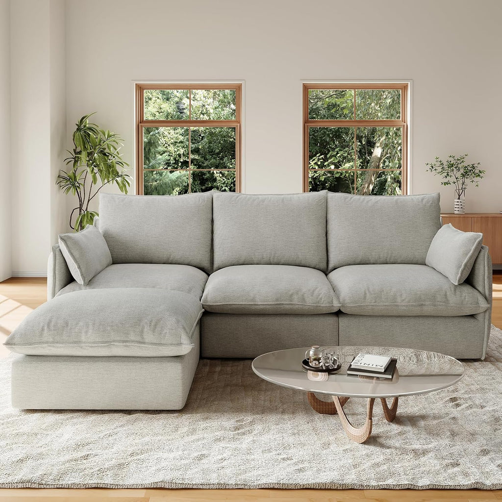 94.5" L Shape Cloud Modular Sectional,4 Seater Waterproof High Backrest Sectional Sofas,Down Filled Modular Couch with Removable Washable Cover for Living Room,Light Gray