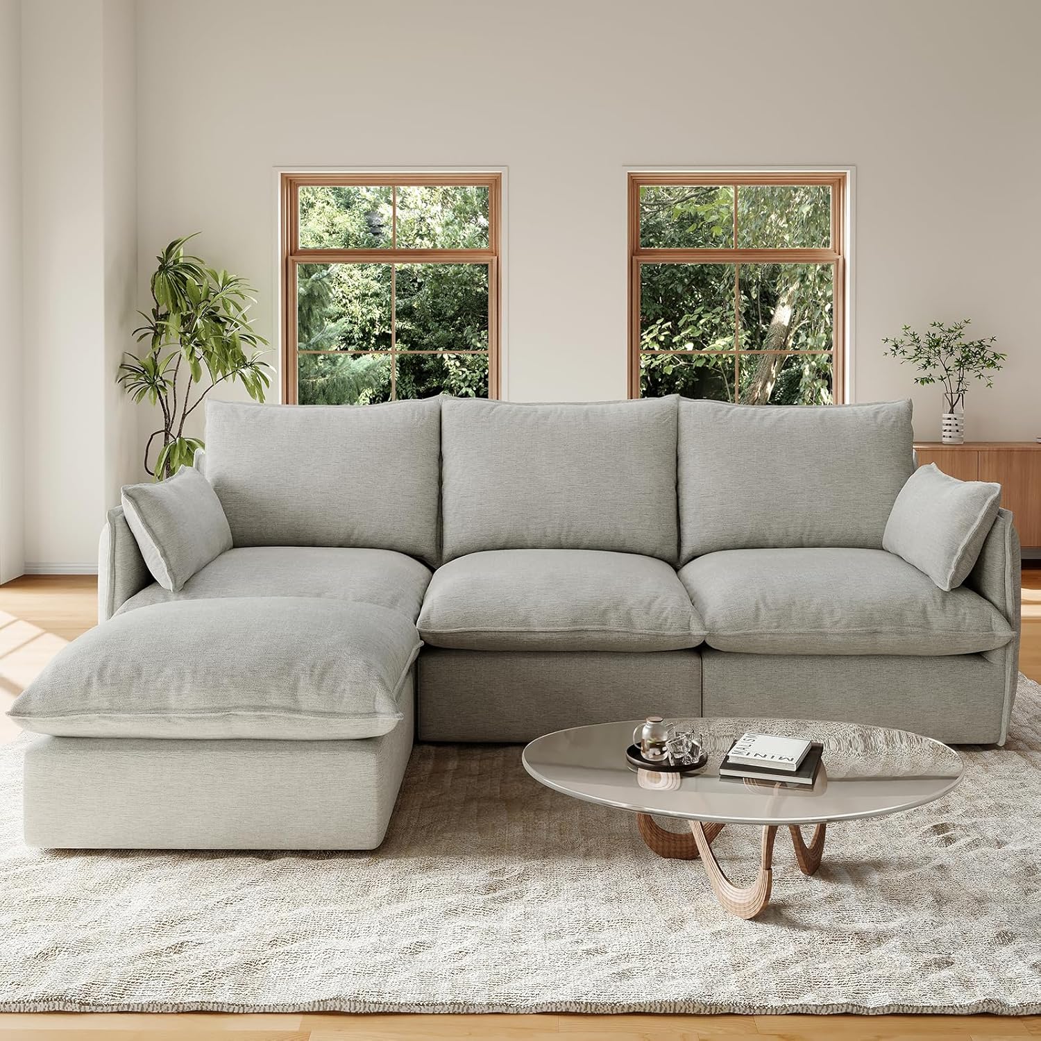 94.5" L Shape Cloud Modular Sectional,4 Seater Waterproof High Backrest Sectional Sofas,Down Filled Modular Couch with Removable Washable Cover for Living Room,Light Gray