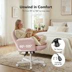 HUANUO Vanity Chair with 6-Position Adjustable Armrests, Criss Cross Chair with Wide Cushion, Soft Corduroy Fabric, 90°-105° Recline, Pet-Friendly, Perfect for Makeup Bedroom, Home Office, Pink