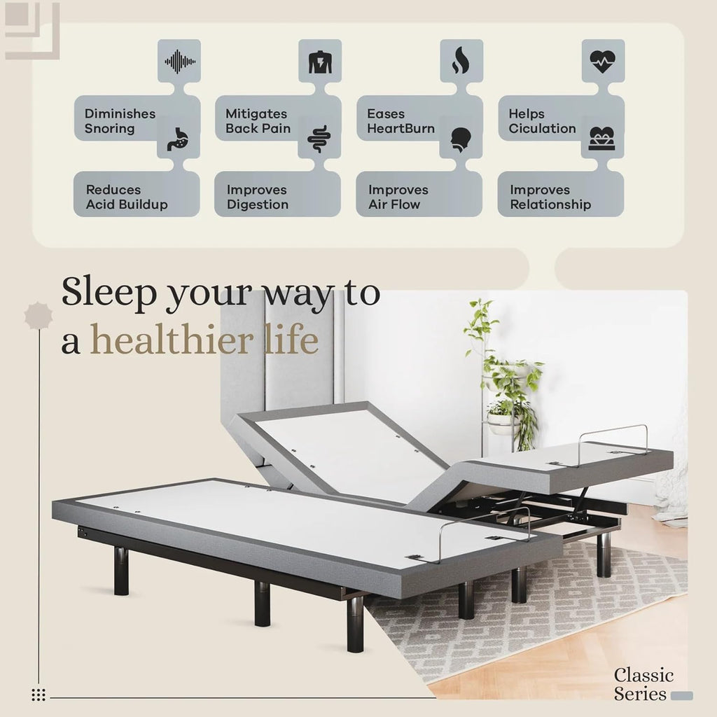 Sven & Son Classic Adjustable Bed Base, Head and Foot Lift, Massage, Under-Bed Lights, USB, Memory, Zero Gravity Smart Frame - Split King