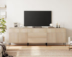 WAMPAT Fluted TV Stand for TVs up to 100 inchs, 3 in 1 Modern Entertainment Center with Storage Cabinets and 5 Drawers & 4 Doors, Wood Media TV Console Table with Storage for Living Room, Beige