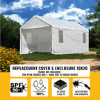 10x20 ft Carport Replacement Canopy Cover with Enclosure Kit - Heavy-Duty Waterproof Polyethylene Tarp with UV Protection, Easy Install Shelter Top with Sidewalls & Windows (Frame NOT Included)