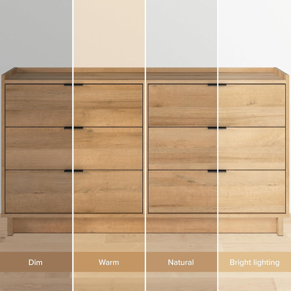 Prepac Simply Modern 6-Drawer Double Dresser for Bedroom, Chest of Drawers, Modern Bedroom Furniture, 52.5” Wide x 16” deep x 29.5” Tall, Oak