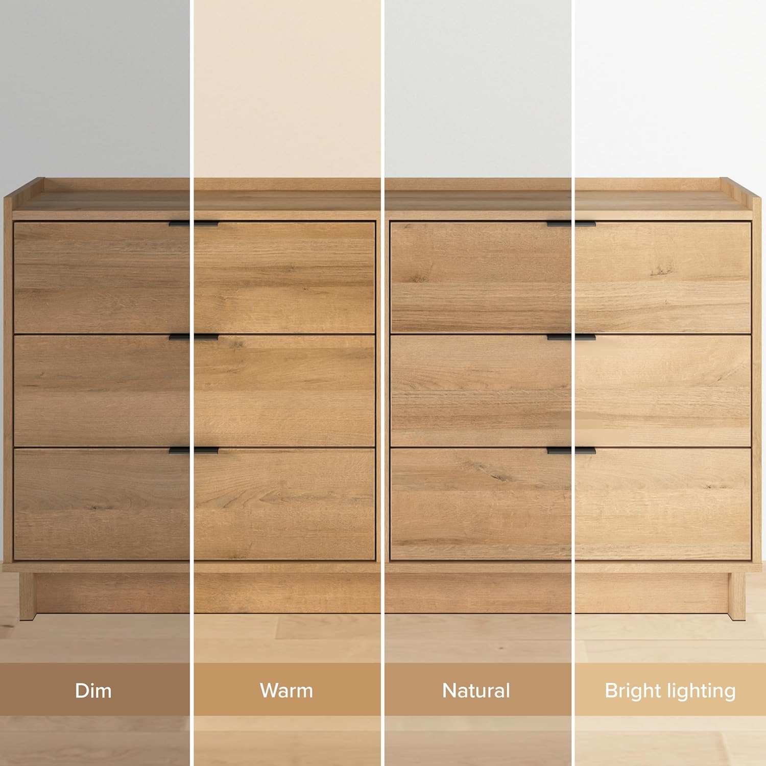 Prepac Simply Modern 6-Drawer Double Dresser for Bedroom, Chest of Drawers, Modern Bedroom Furniture, 52.5” Wide x 16” deep x 29.5” Tall, Oak