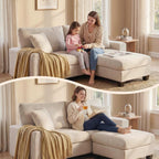 DOPEDIO L-Shaped Sectional Sofa with Storage Ottoman, Modern Chenille Recliner Loveseat, Removable Couch Covers, Pocket Spring Cushions, Solid Wood Frame, Easy to Install (71.25inch, Beige)