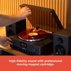 RadioShack Professional Turntable with Speakers  3-Speed Belt-Drive Vinyl Player  Bluetooth Input and Output  FM Radio  CD and USB Playback  Detachable Speakers  Anti-Skating System  Model 4001798