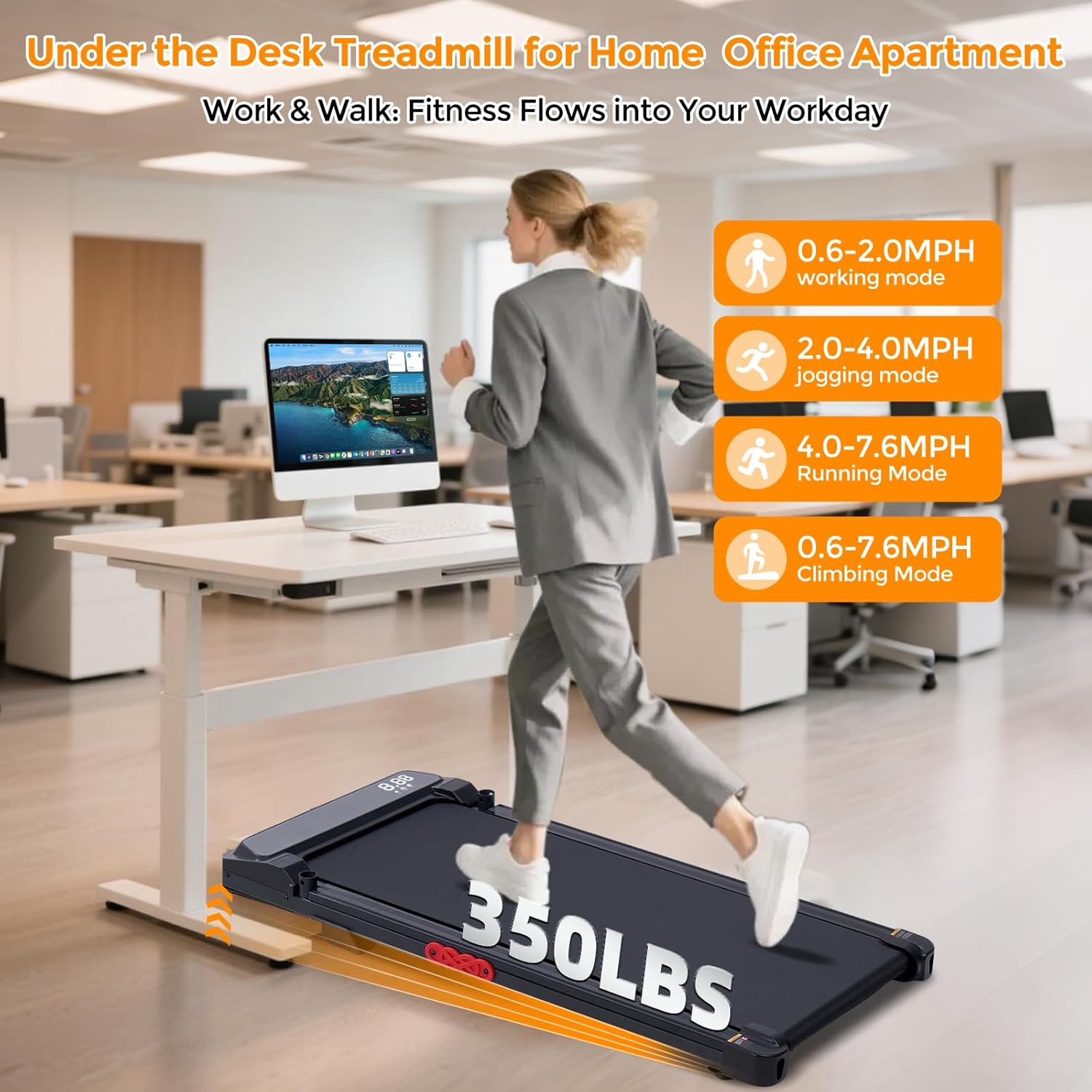 KASSADIN Walking Pad with Handle Bar, 2026 Upgrade Portable Small Treadmill with Handles for Home Small, 3.0HP Under Desk Walking Pad Treadmill with Incline, 0.6-7.6MPH, 350LBS